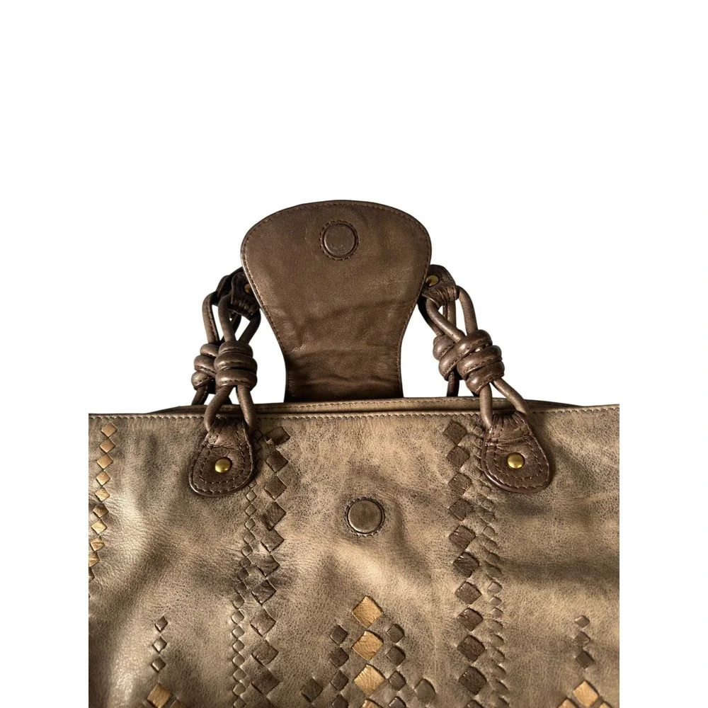 Isabella Fiore Vintage Woven Leather Tote Hobo Bag Tan Brown Western KC